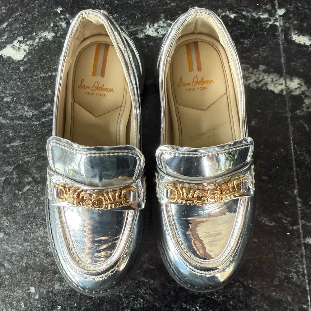 Sam Edelman Silver Loafers with Gild Detail Toddler Girls Size 11